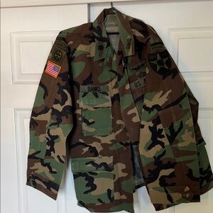 U.S. Military Woodland Camouflage BDU Jacket with Patches. Airborne Ranger